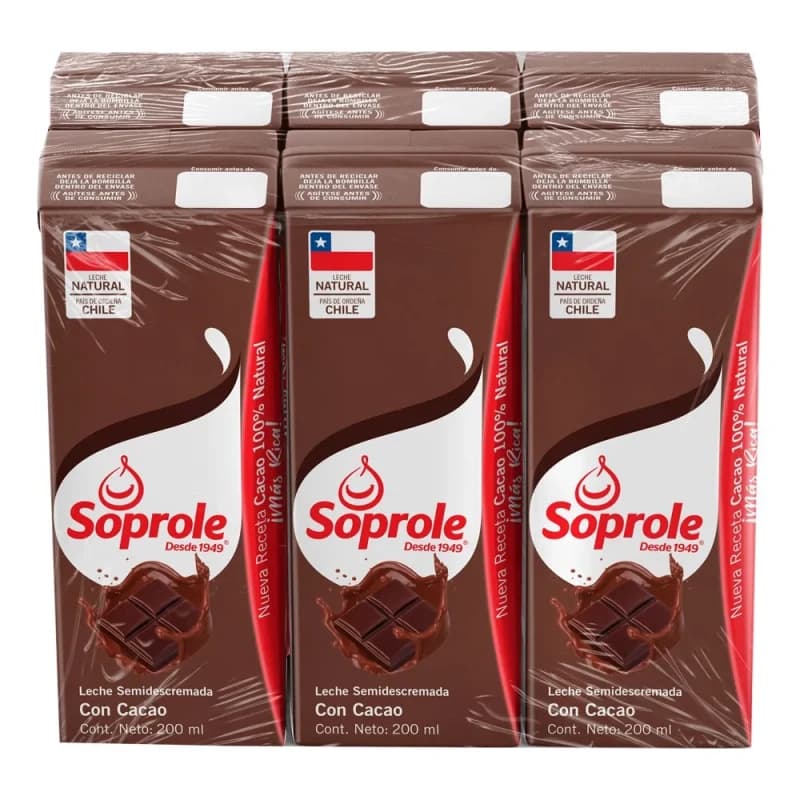 Imagen de Pack x6 Leche Soprole Chocolate 200ml