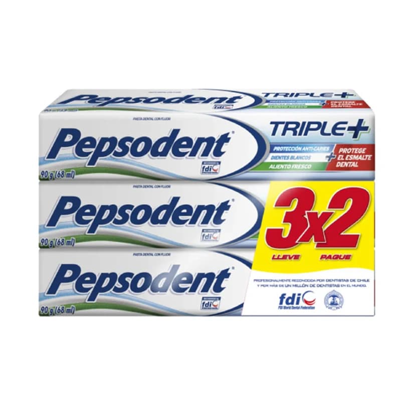 Imagen de Pack 3x2 Pepsodent Triple+ Anticaries 90gr